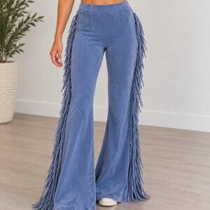 Ktoo blue suede fringe pants